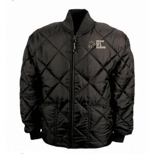 Proud Dad of a Marine Quilted Bomber Jacket – Medium – Black – USMC Support Coat